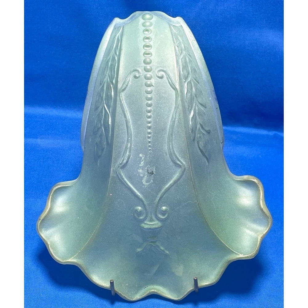 Art Deco Celadon Green Frosted Glass Slip Shade Torch Leaf Wall Sconce